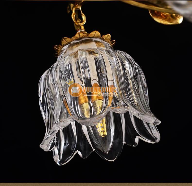 Đèn chùm đồng hiện đại hoa thủy tinh abr181-12